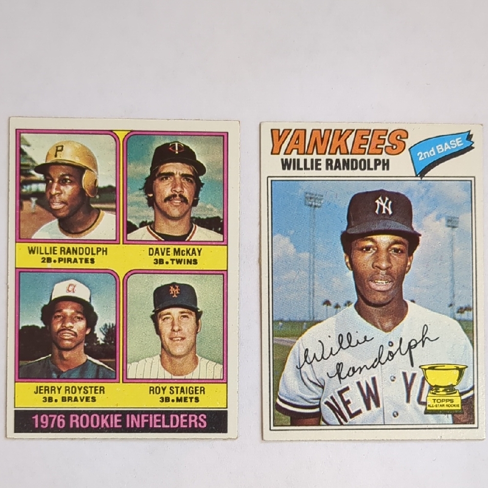 Topps 1976 #592 Willie Randolph Rookie Card & 1977 #359 Baseball Cards